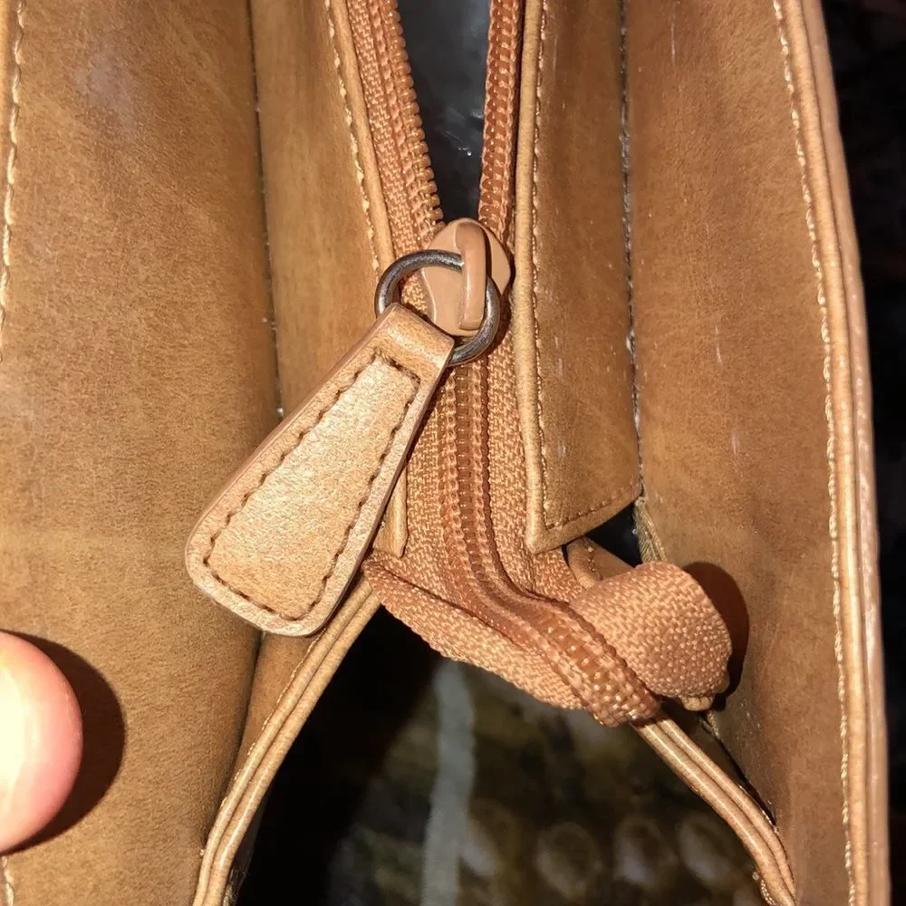 EGO Pleated Leather Camel Taupe Satchel Purse